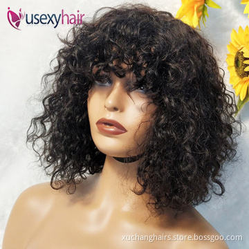 Wholesale cheap cuticle aligned virgin human hair wigs perruque pixie cut wig human hair fringe wig